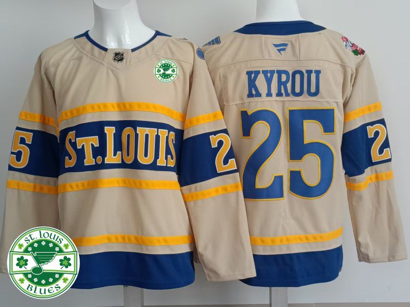 Men St.Louis Blues #25 Kyrou Cream 2025 Fanatics Home Premium NHL Jersey style 2
